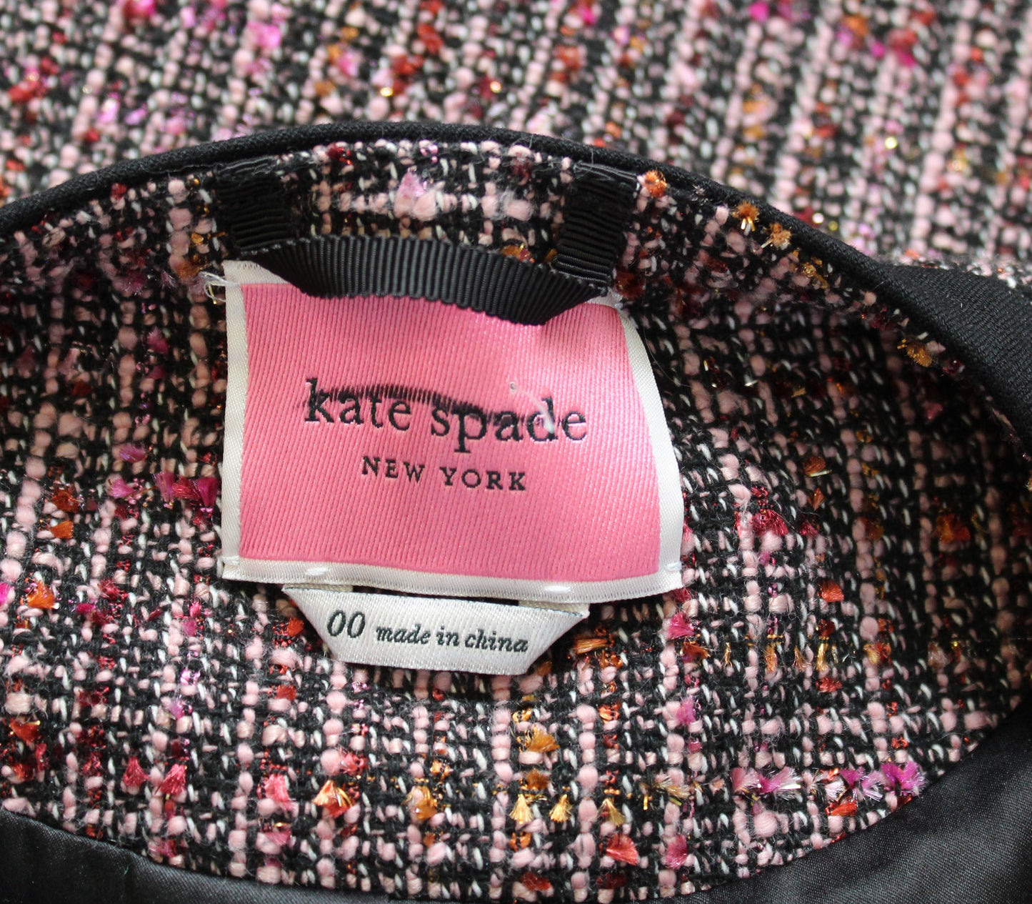 Kate Spade Tweed Puff Sleeve Blazer Jacket & Skirt Suit Set Size 00 Pink Black
