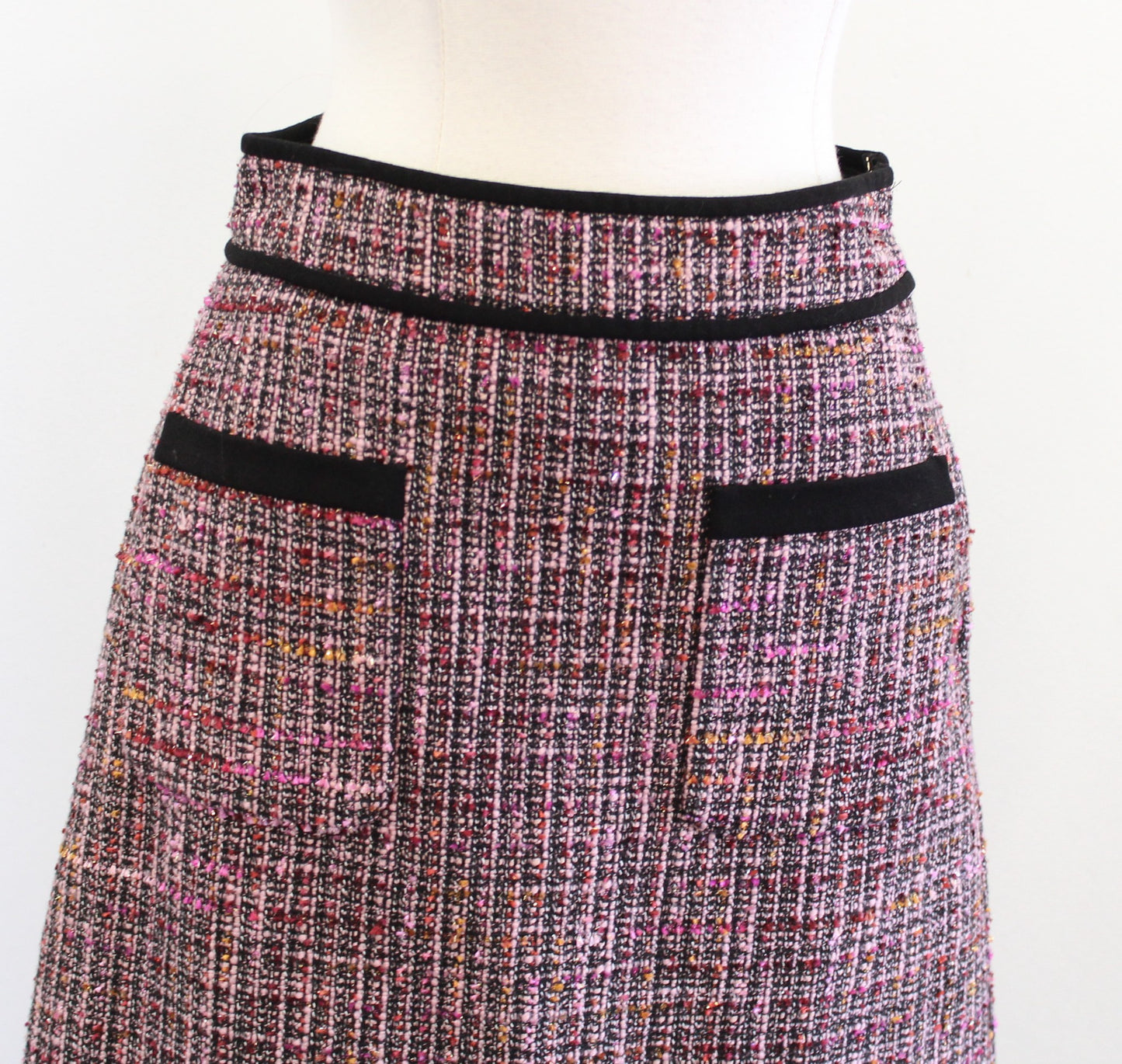 Kate Spade Tweed Puff Sleeve Blazer Jacket & Skirt Suit Set Size 00 Pink Black