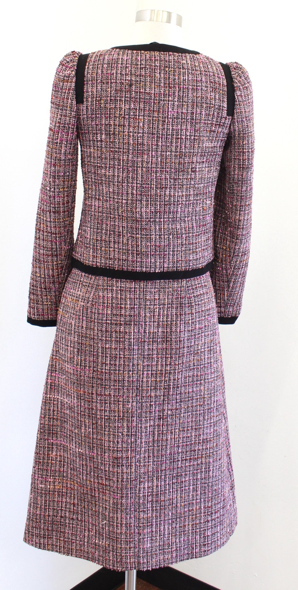 Kate Spade Tweed Puff Sleeve Blazer Jacket & Skirt Suit Set Size 00 Pink Black