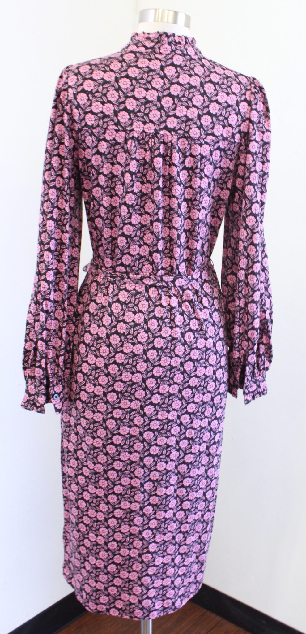 Boden Black Pink Floral Print Knit Column Dress Tie Waist Size US 8R 8 Mock Neck