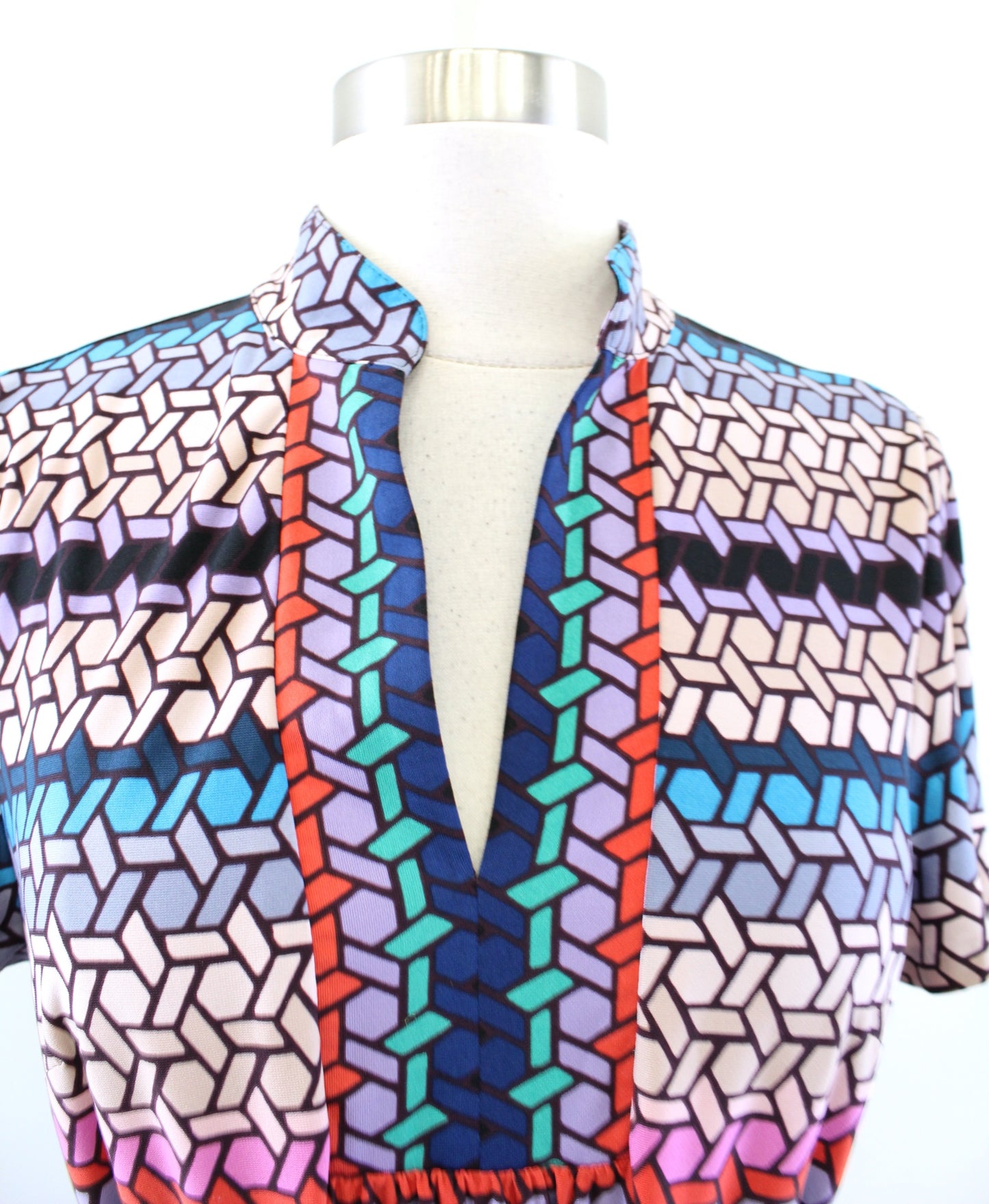 Trina Turk Joni Colorful Geometric Print Tie Waist Shift Shirt Dress Size M