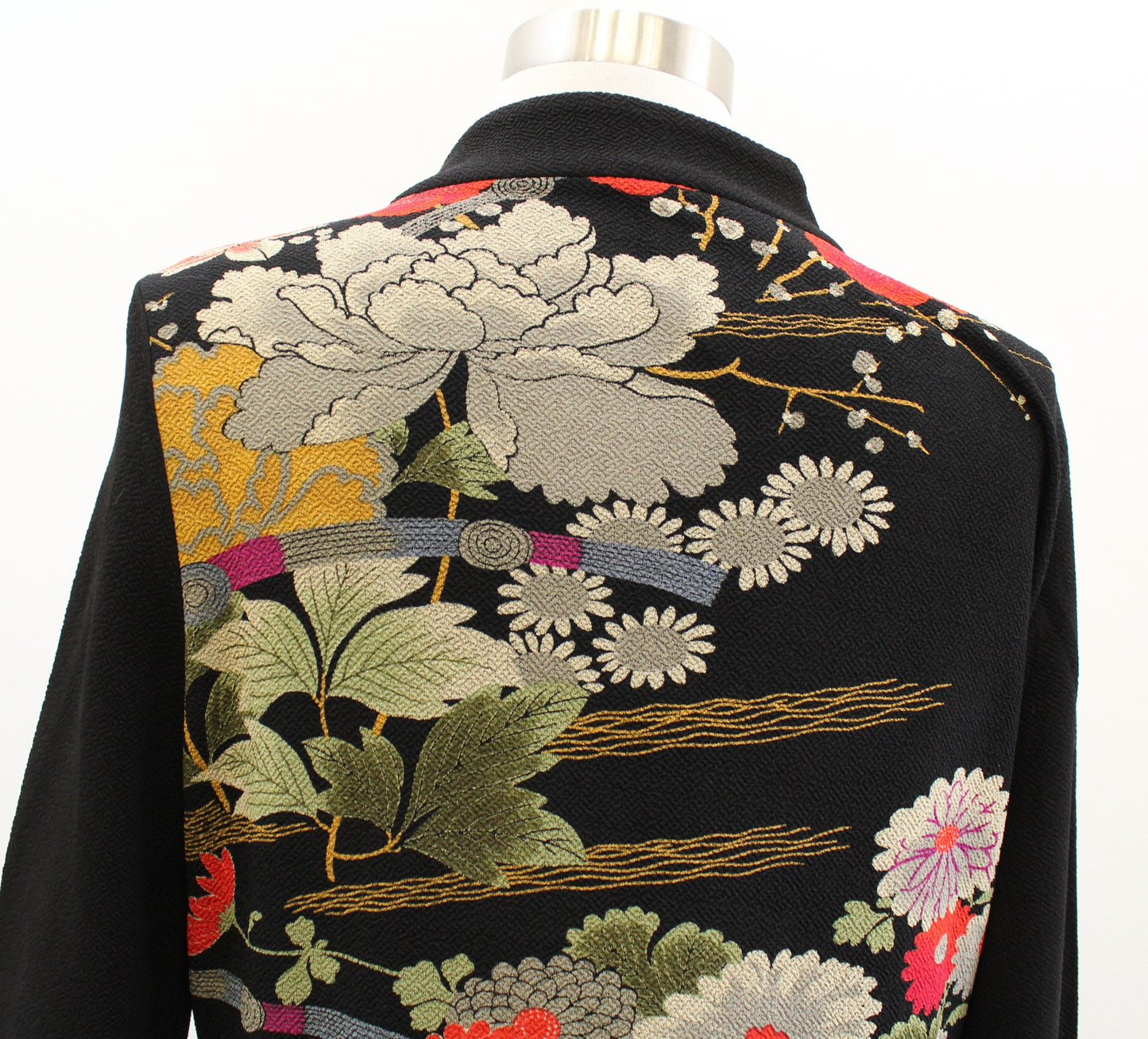 IC by Connie K Black Patchwork Floral Zip Front Mandarin Collar Jacket Size M