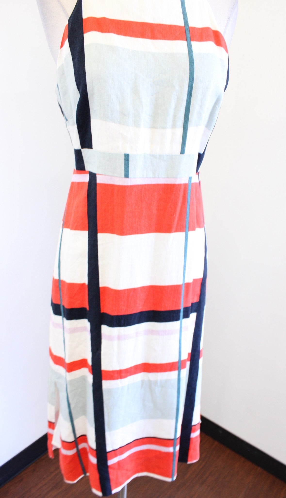 NWT $149 Ann Taylor Picnic Plaid Linen Blend Midi Dress Size 2 Sleeveless Stripe