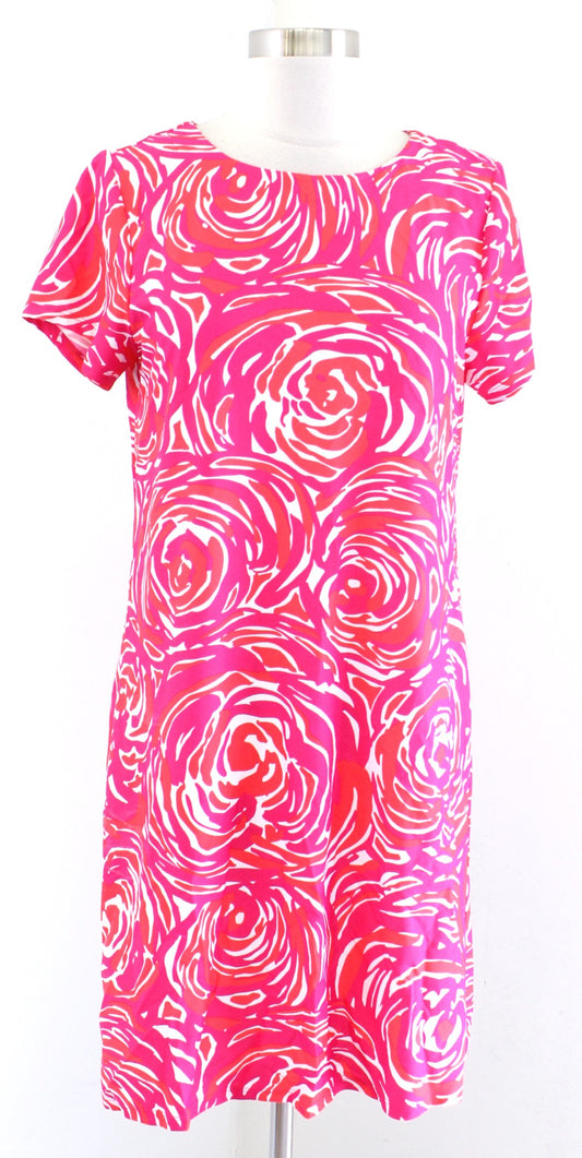 Jude Connally Pink Orange - Red Floral Short Sleeve Shift Dress Sz S Jude Cloth