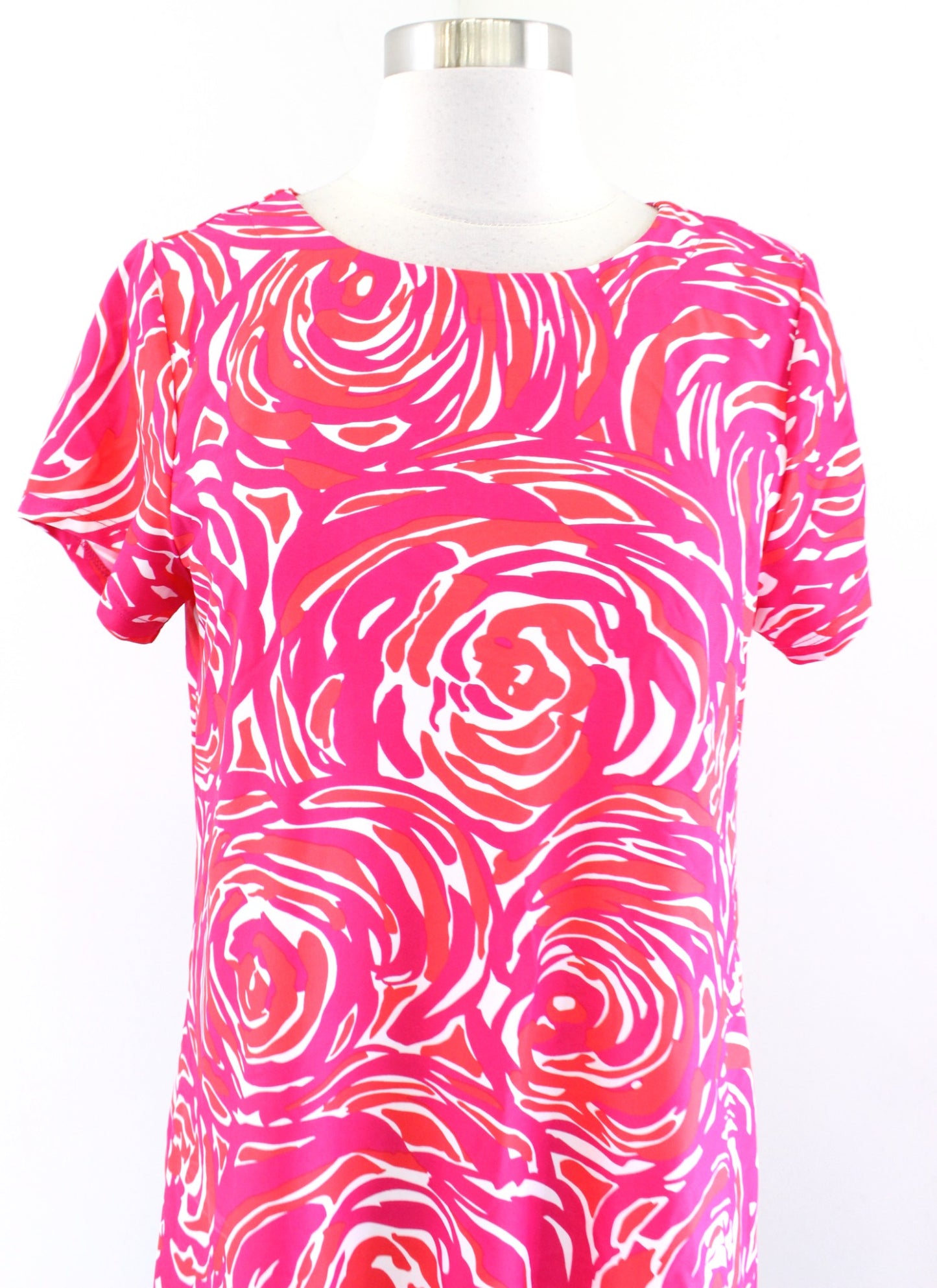 Jude Connally Pink Orange - Red Floral Short Sleeve Shift Dress Sz S Jude Cloth