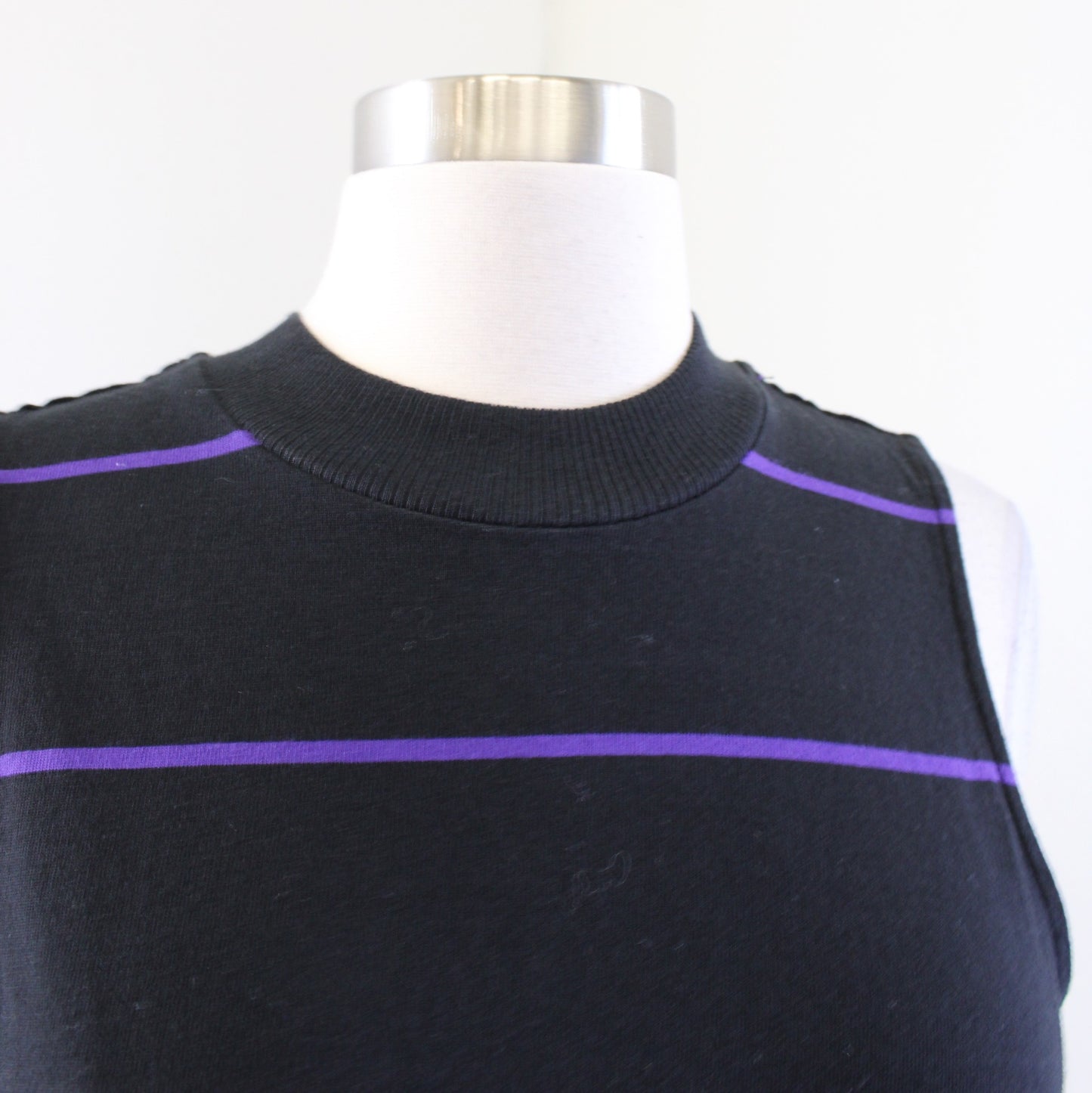 NWT Anthropologie Hildi Black Purple Striped Knit Peplum Top Mock Neck Size S