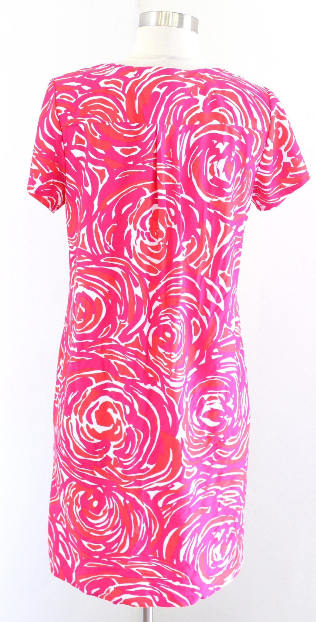 Jude Connally Pink Orange - Red Floral Short Sleeve Shift Dress Sz S Jude Cloth