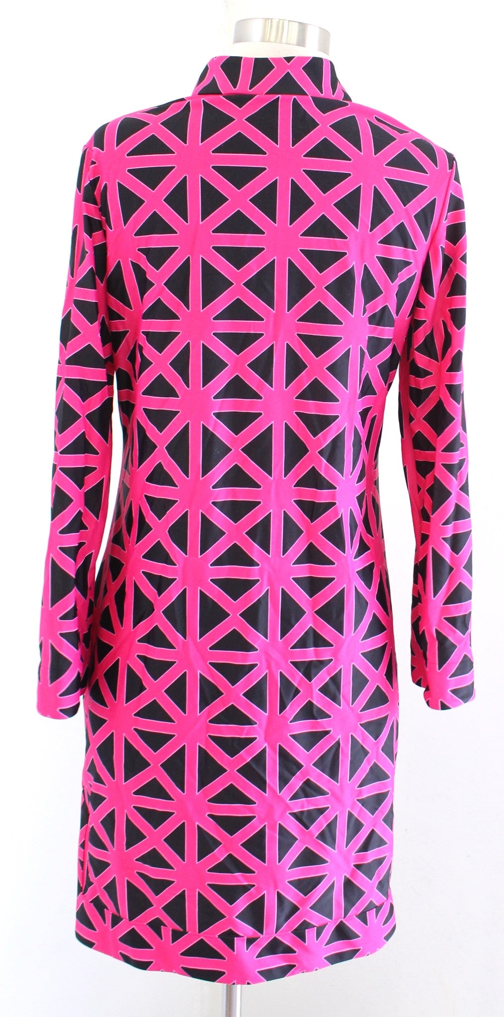 Jude Connally Black Pink Geometric Print Long Sleeve Mock Neck Dress Size M