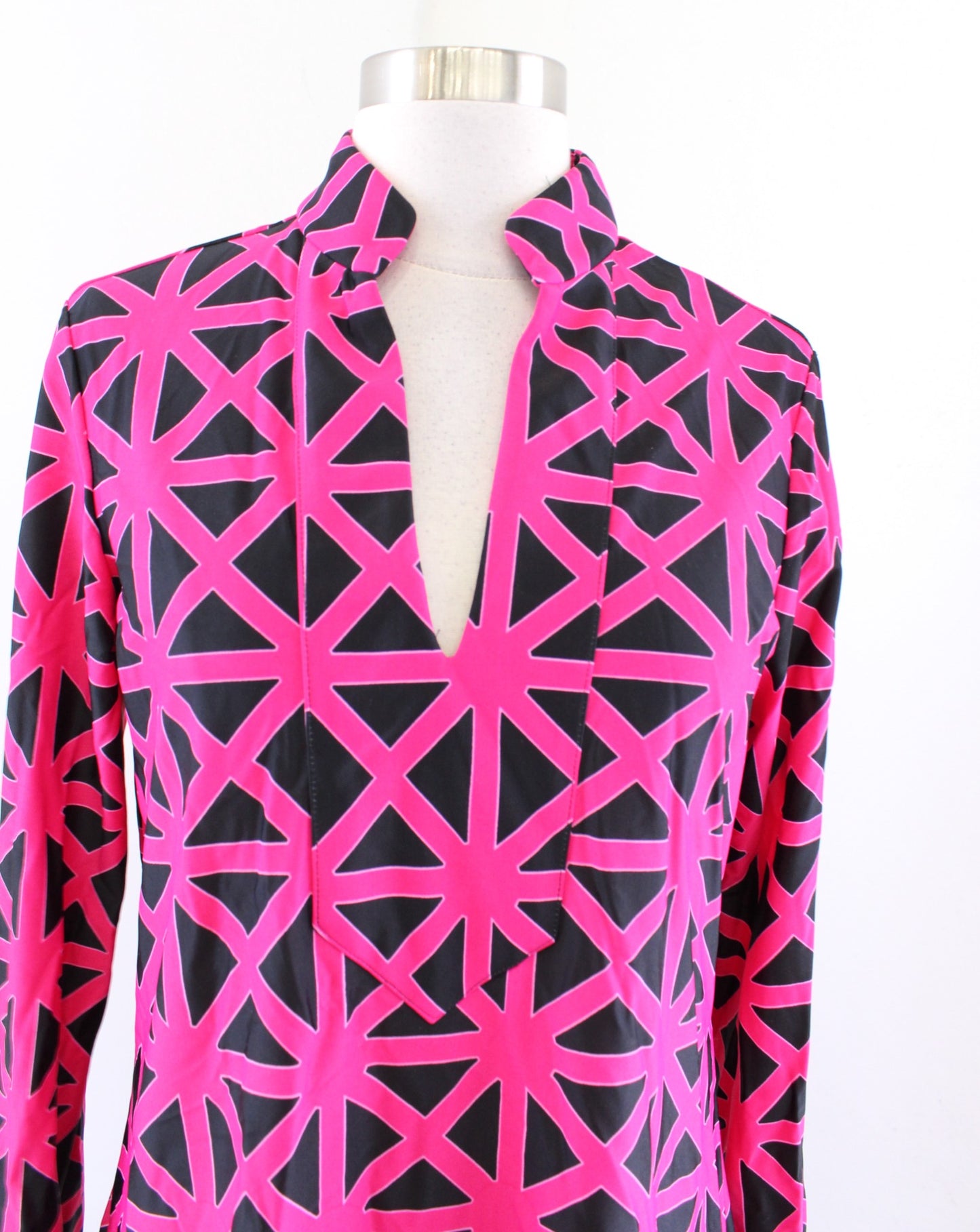 Jude Connally Black Pink Geometric Print Long Sleeve Mock Neck Dress Size M