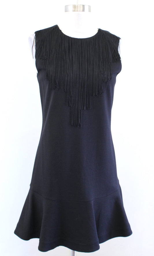 NWT BCBG Max Azria Alyn Black Fringe Trim Flounce Hem Dress Size XS Party Mini