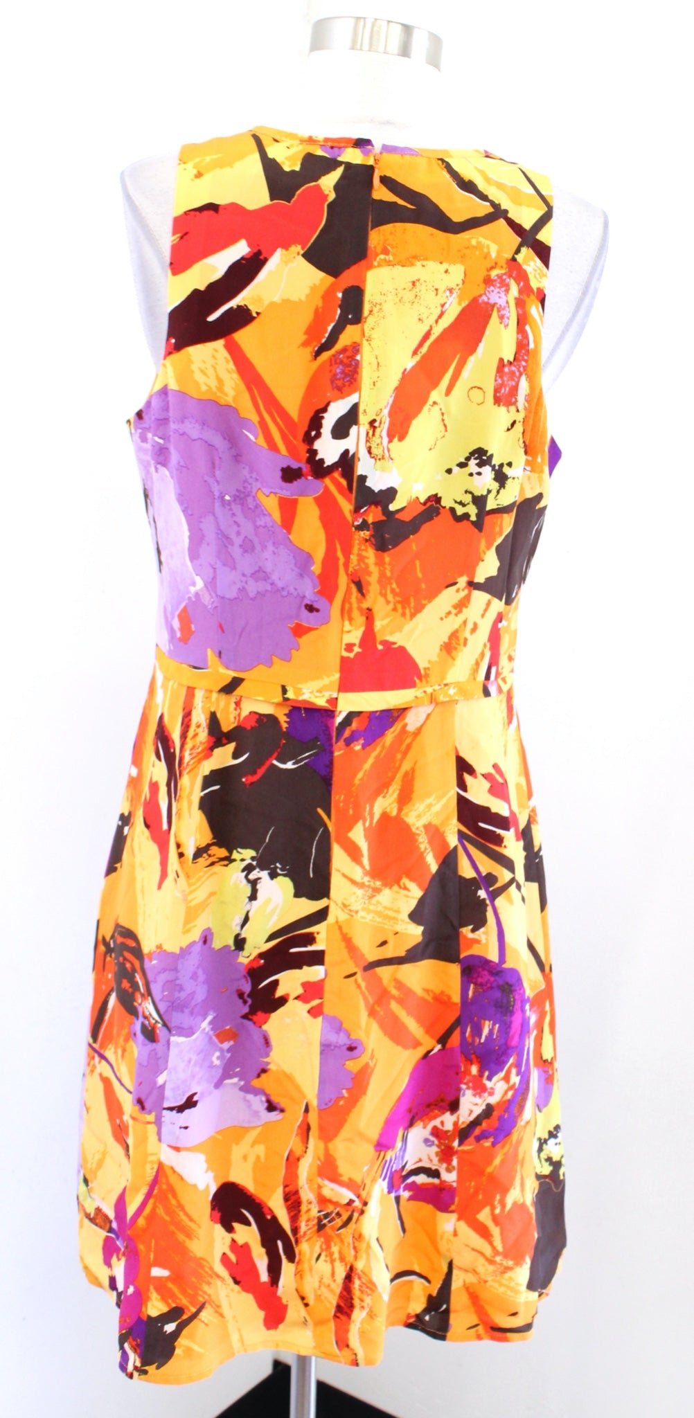 Nanette Lepore Abstract Floral Silk A Line Flared Dress Size 10 Yellow Orange