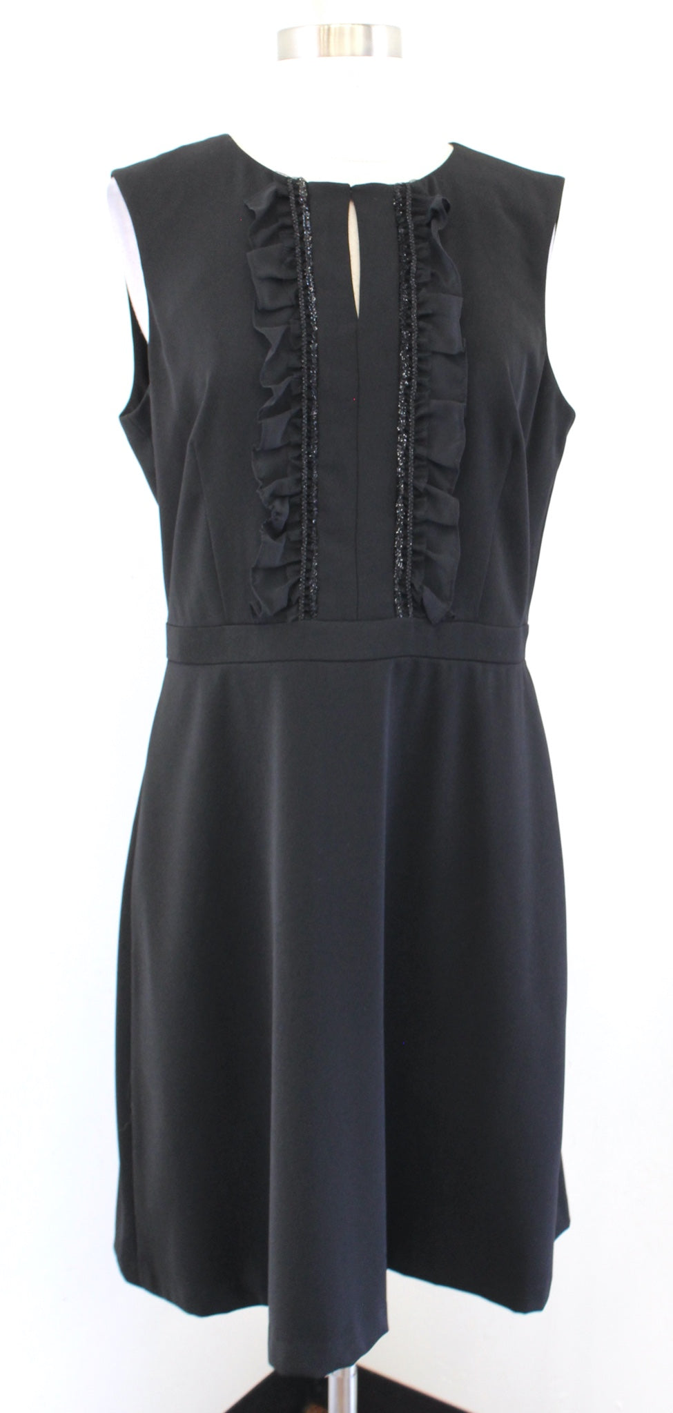 Tahari ASL Levine Womens Black Keyhole Metallic Ruffle Trim Sheath Dress Size 10