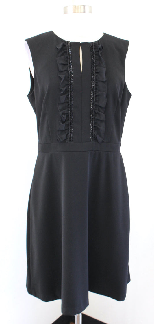 Tahari ASL Levine Womens Black Keyhole Metallic Ruffle Trim Sheath Dress Size 10