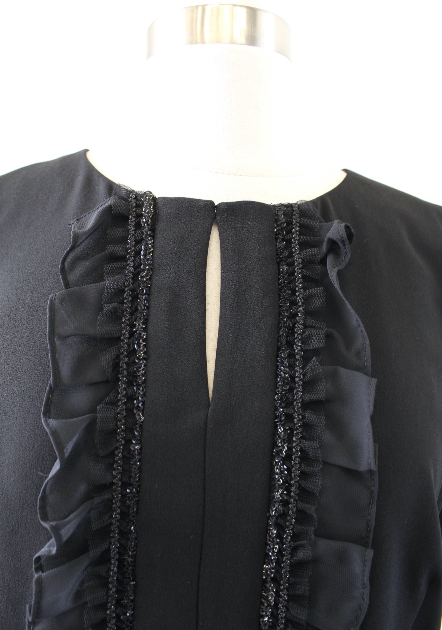 Tahari ASL Levine Womens Black Keyhole Metallic Ruffle Trim Sheath Dress Size 10