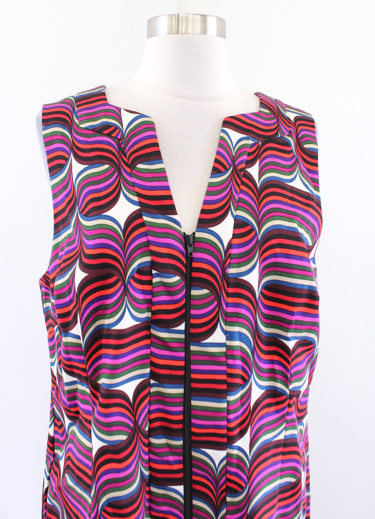 Trina Turk Colorful Abstract Geometric Print Zip Front Shift Dress Sleeveless 12