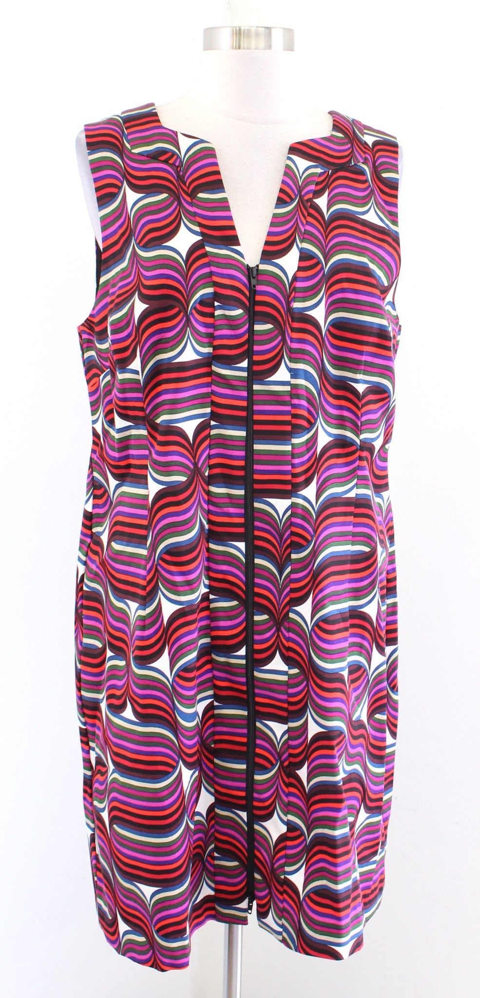 Trina Turk Colorful Abstract Geometric Print Zip Front Shift Dress Sleeveless 12