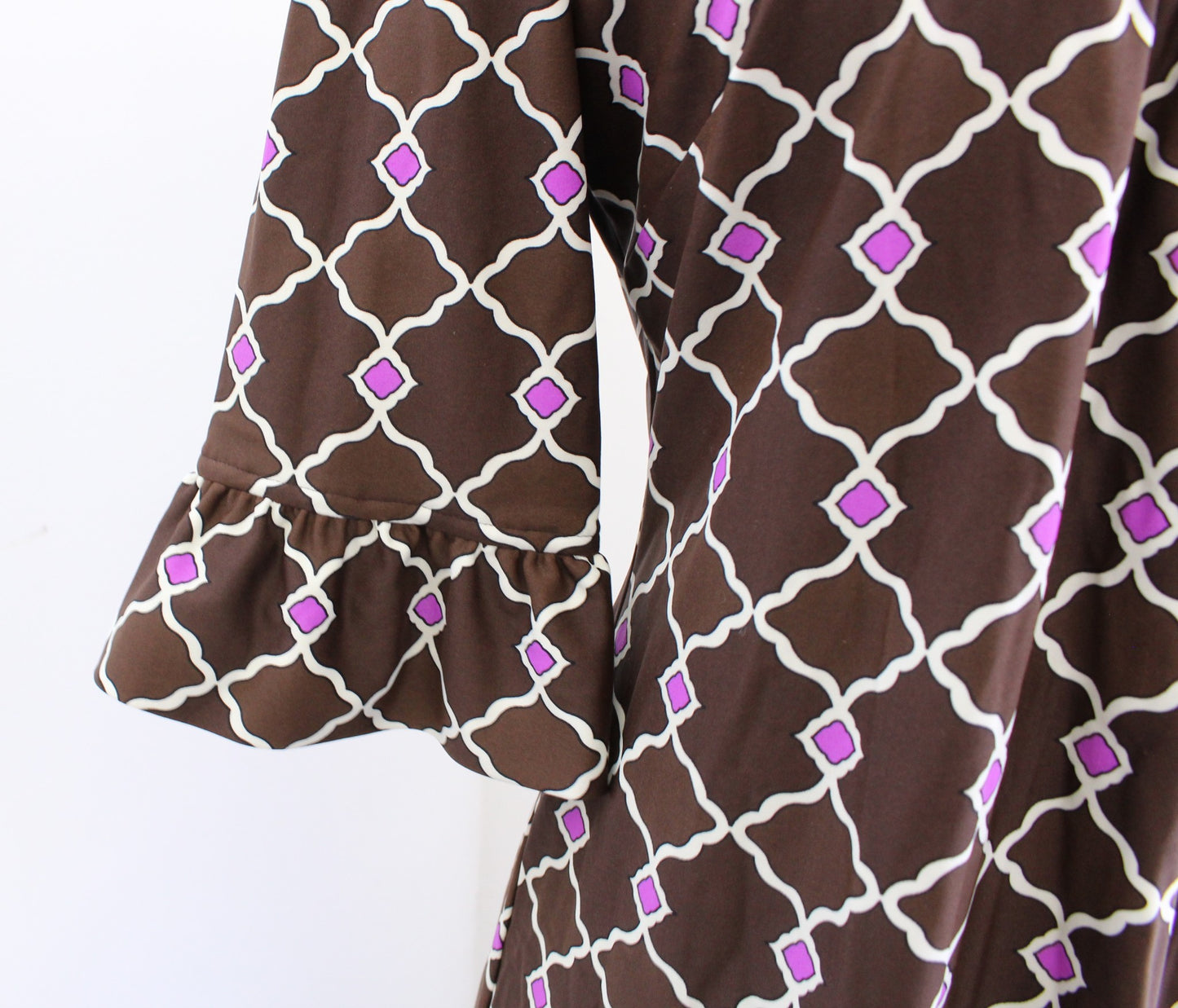 Jude Connally Brown White Pink Geometric Print Knotch Neck Shift Dress Size M