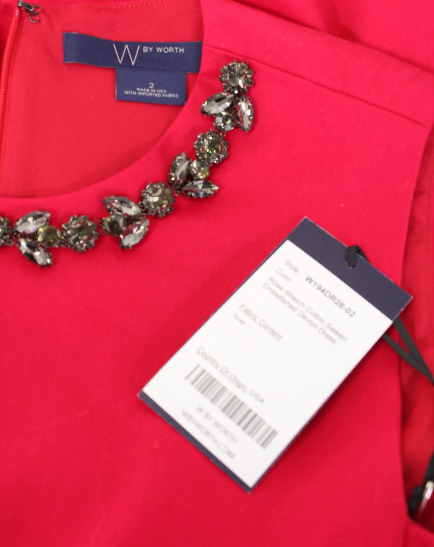 NWT W by Worth Red Beaded Jewel Embellished Shift Dress Holiday Party Cocktail 2