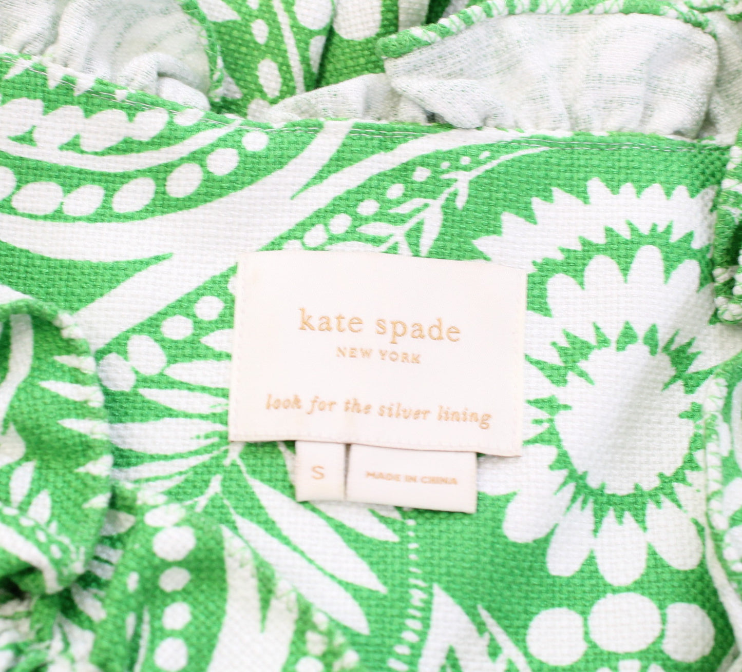 Kate Spade Bonnie Green White Floral Ruffle Neck Textured Sheath Dress Size S