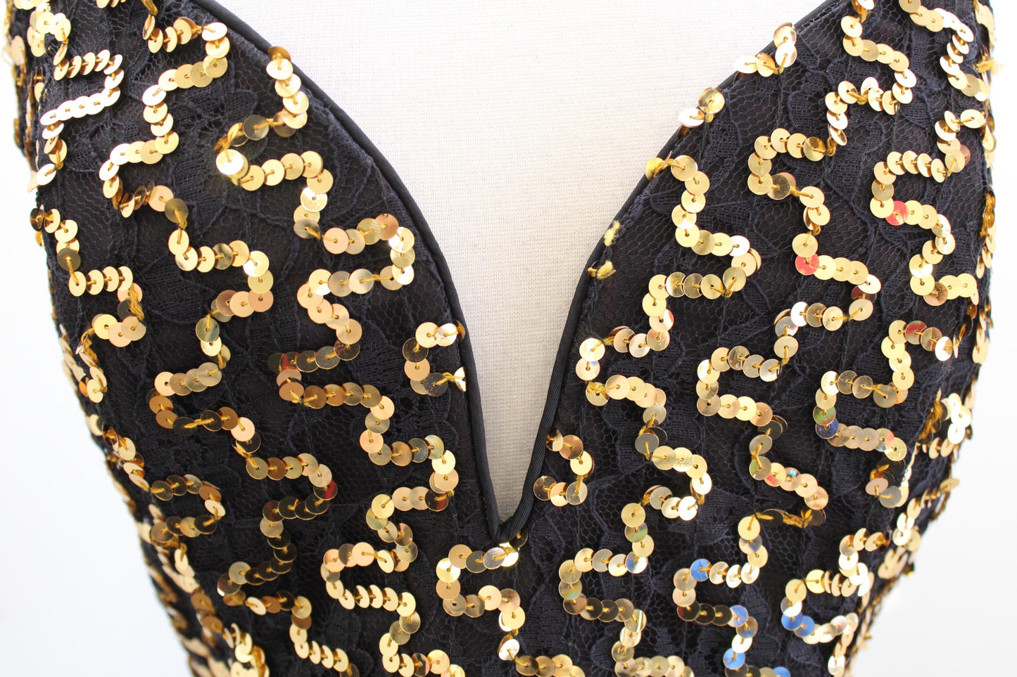 NWT Vtg 90s Black Velvet Gold Sequin Strapless Evening Party Dress Size 13 M ?