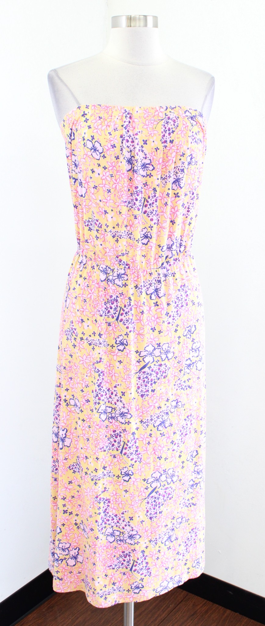 Lilly Pulitzer Yellow Butterfly Floral Print Strapless Midi Maxi Knit Size S