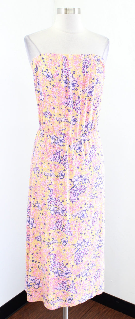Lilly Pulitzer Yellow Butterfly Floral Print Strapless Midi Maxi Knit Size S
