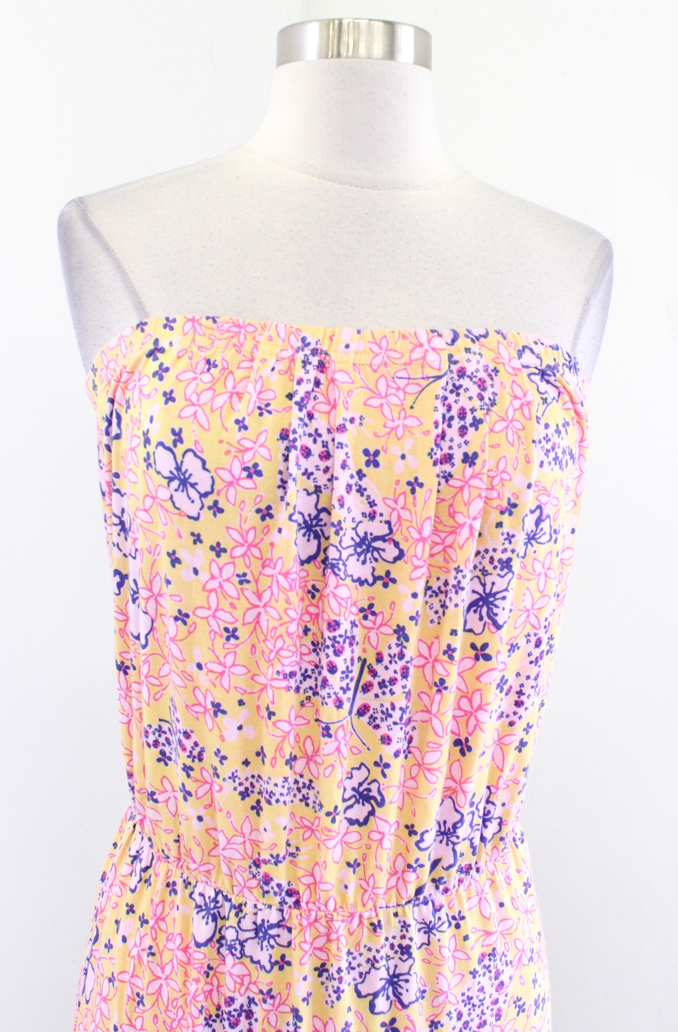 Lilly Pulitzer Yellow Butterfly Floral Print Strapless Midi Maxi Knit Size S