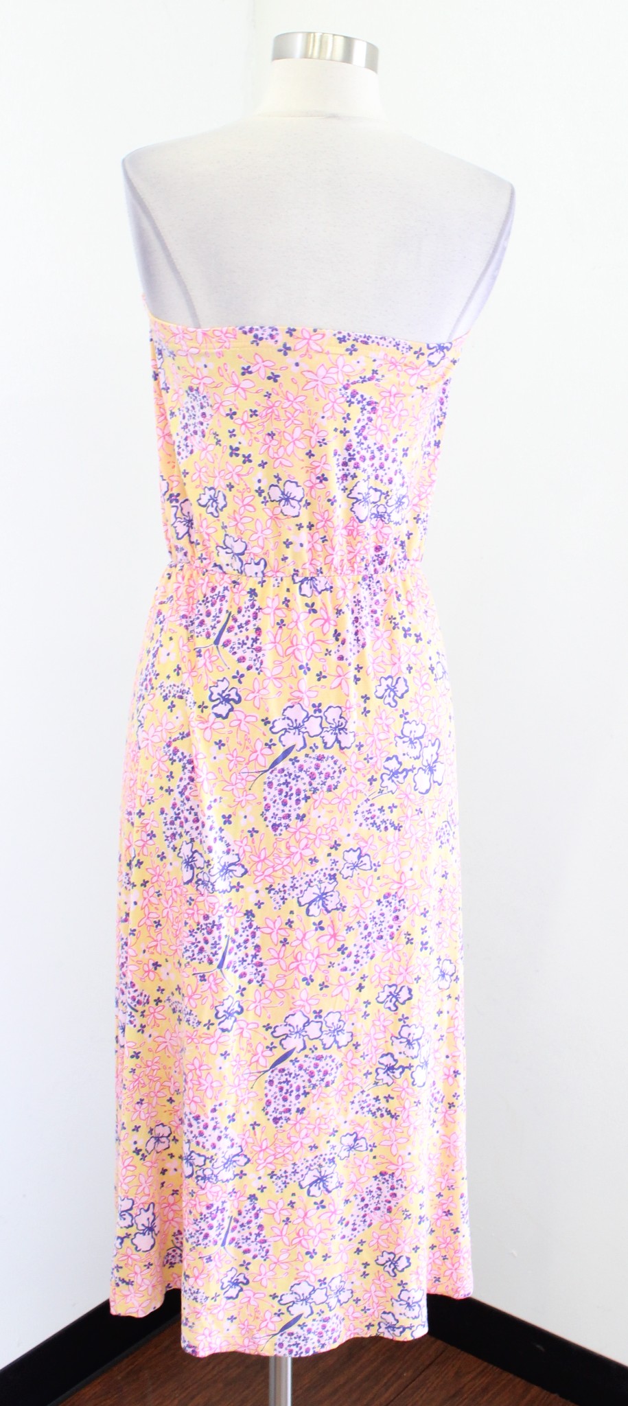Lilly Pulitzer Yellow Butterfly Floral Print Strapless Midi Maxi Knit Size S
