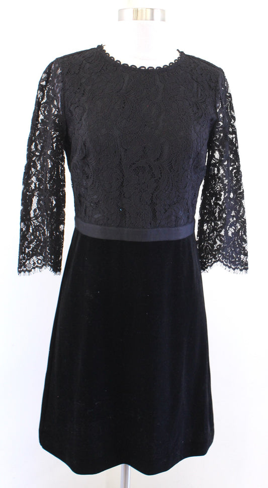 Draper James Black Velvet Lace Contrast Cocktail Party Dress Sz 2 A Line Sheath