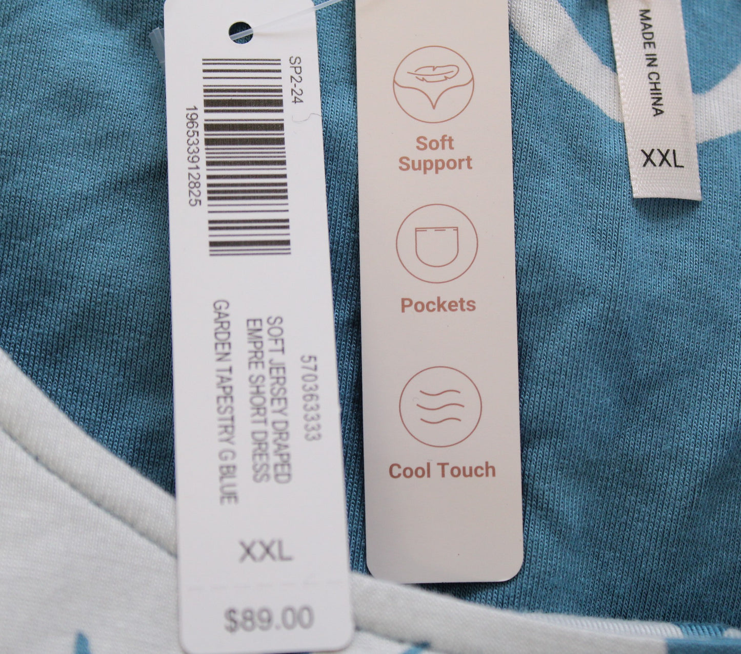 NWT Soma Soft Jersey Draped Empire Bra Dress Size XXL Blue White Floral Casual