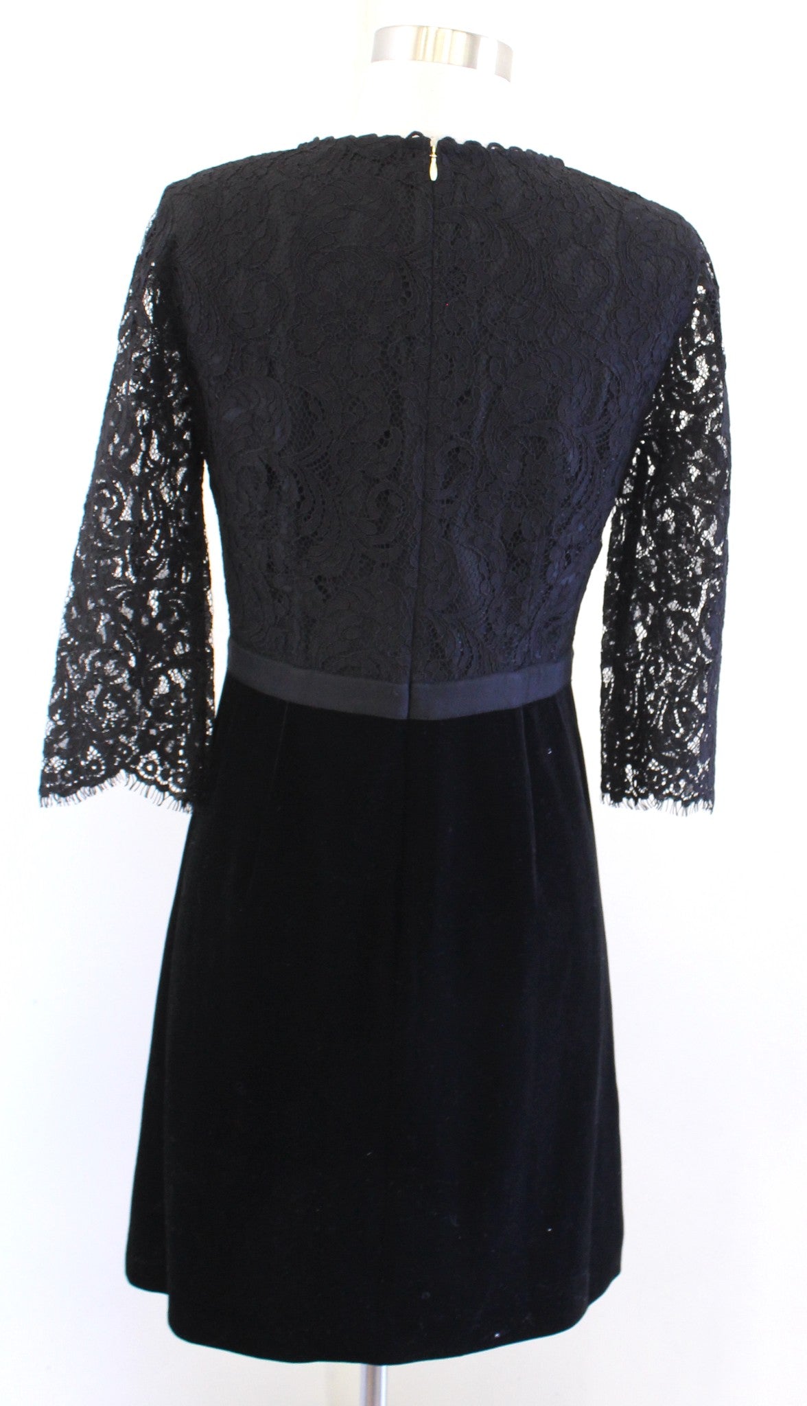 Draper James Black Velvet Lace Contrast Cocktail Party Dress Sz 2 A Line Sheath