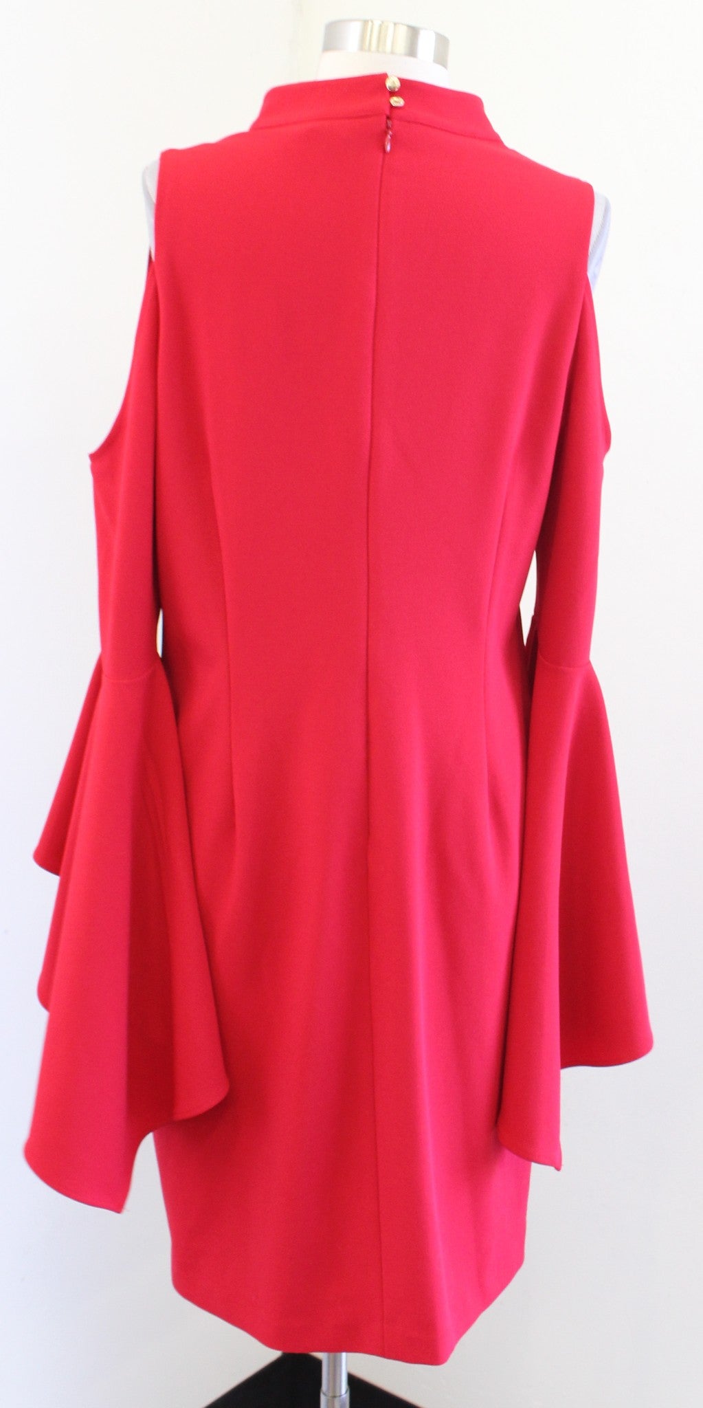 Vince Camuto Red Choker Collar Keyhole Ruffle Bell Sleeve Dress Cocktail Size L