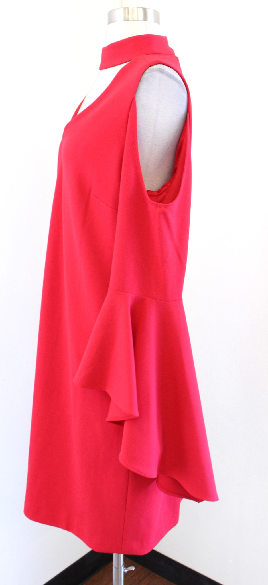 Vince Camuto Red Choker Collar Keyhole Ruffle Bell Sleeve Dress Cocktail Size L