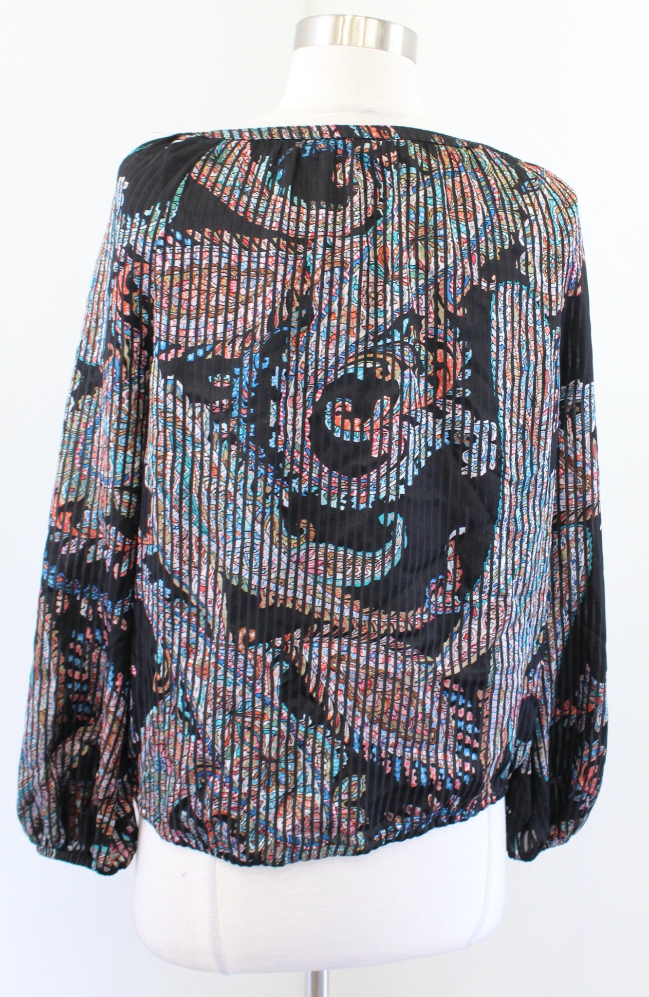 Maeve Anthropologie Madeira Black Paisley Print Burnout Satin Top Blouse Size XS