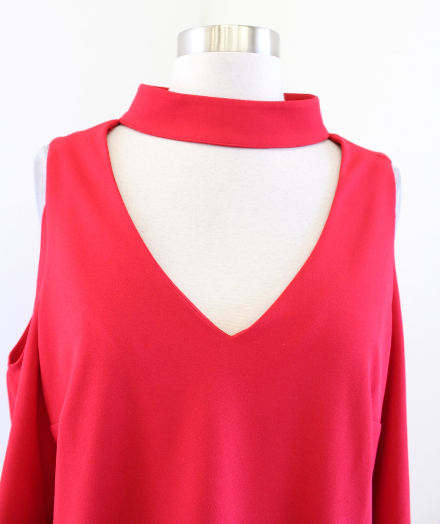 Vince Camuto Red Choker Collar Keyhole Ruffle Bell Sleeve Dress Cocktail Size L