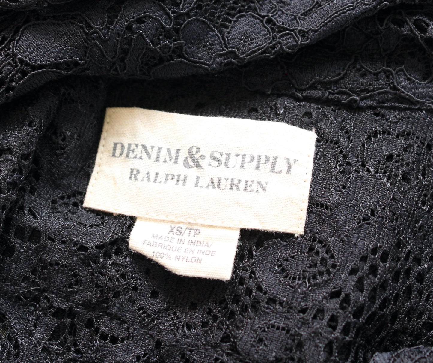 Denim and Supply Ralph Lauren Black Sheer Lace Tie Neck Button Down Blouse Sz XS Long Sleeve