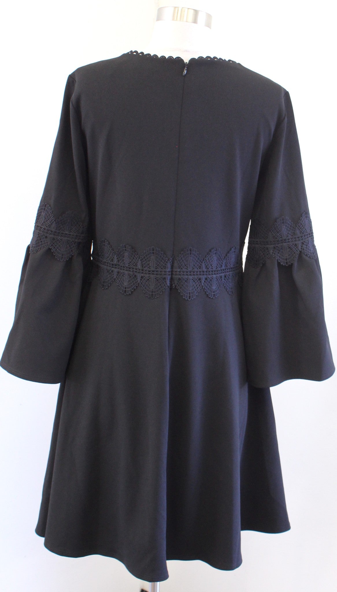 NWT Banana Republic Black Ponte Lace Trim Bell Sleeve Fit and Flare Dress Size 6