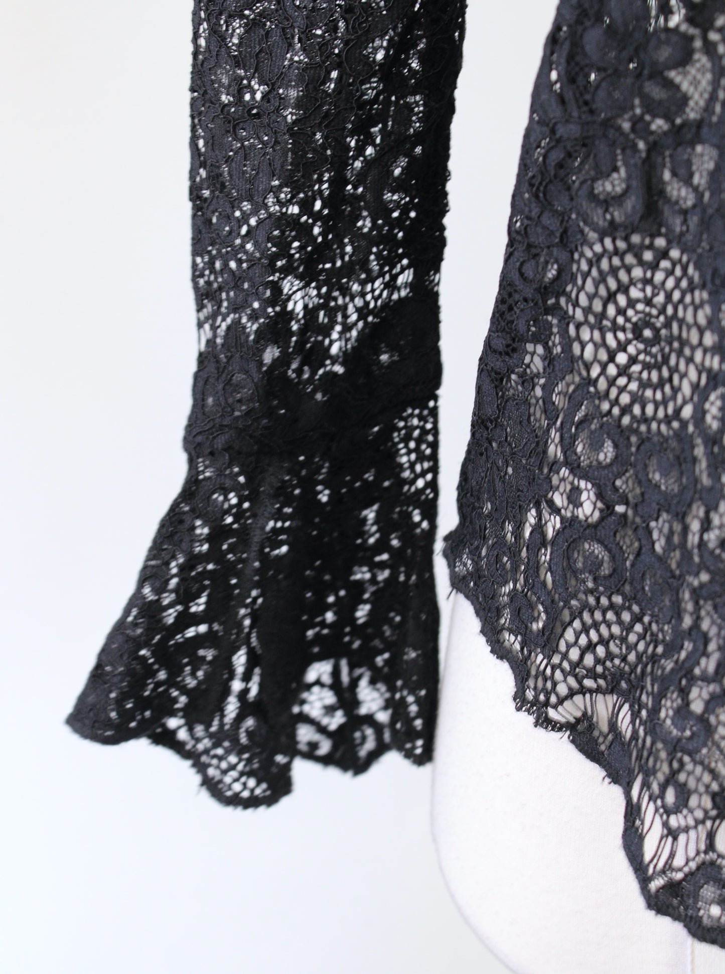 Denim and Supply Ralph Lauren Black Sheer Lace Tie Neck Button Down Blouse Sz XS Long Sleeve