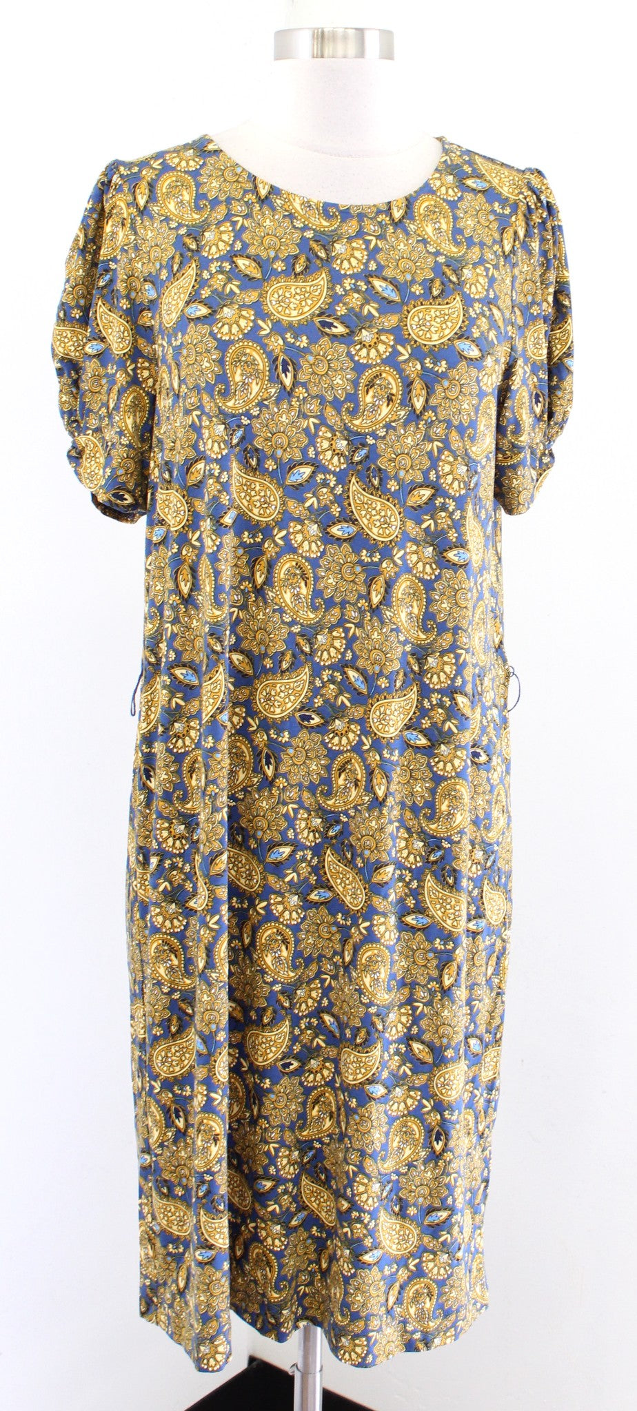 Boden Knot Detail Harvest Gold Paisley Print Jersey Dress Tie Waist Sz US 10R 10