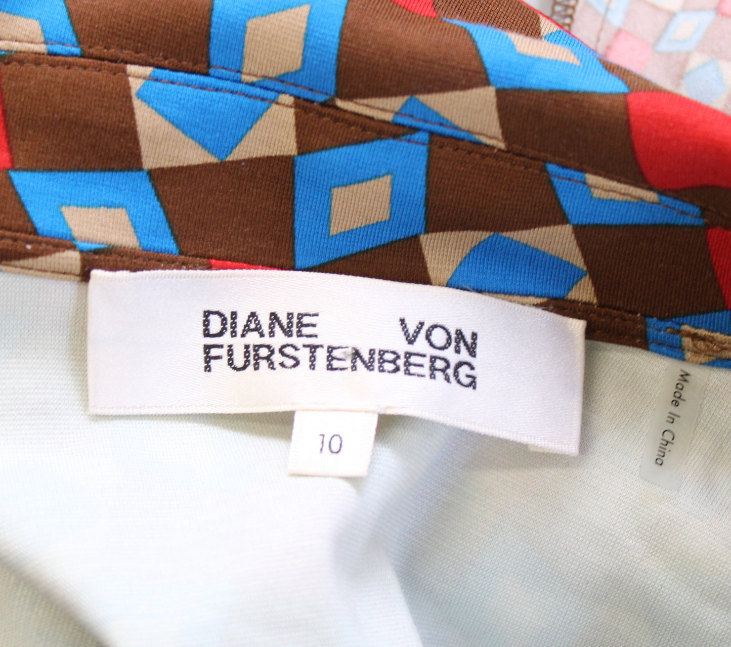 Diane Von Furstenberg Dublin Pleated Wrap Dress Size 10 Geometric Brown Red Blue