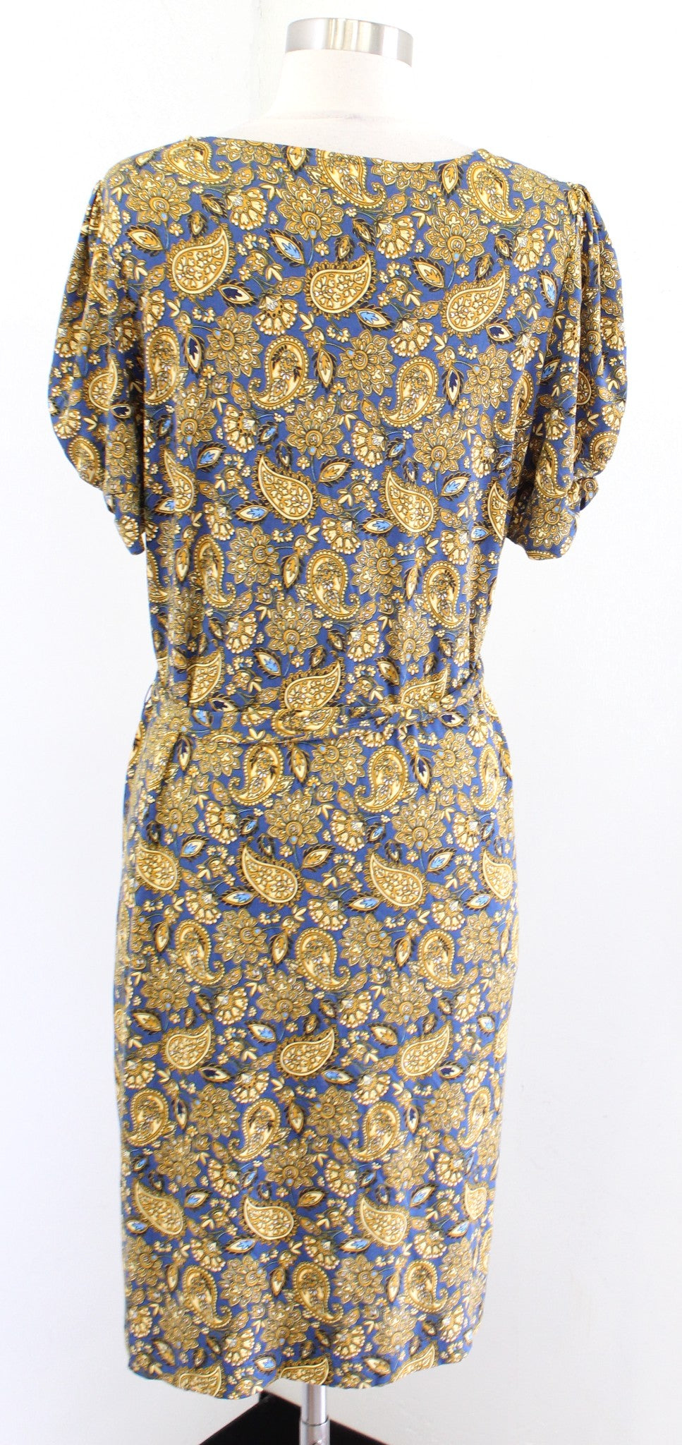 Boden Knot Detail Harvest Gold Paisley Print Jersey Dress Tie Waist Sz US 10R 10