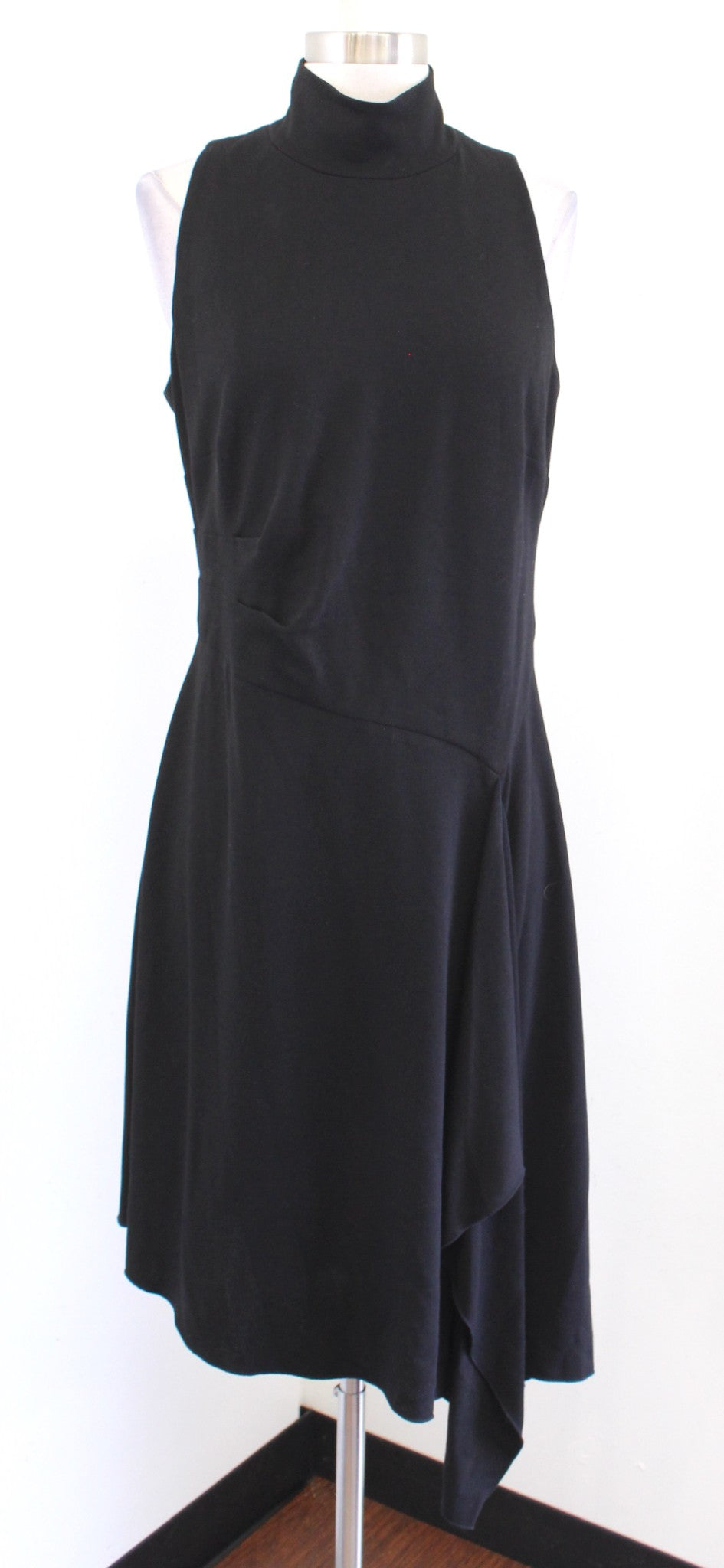 White House Black Market Black Asymmetrical Hem Turtleneck Knit Dress size 10