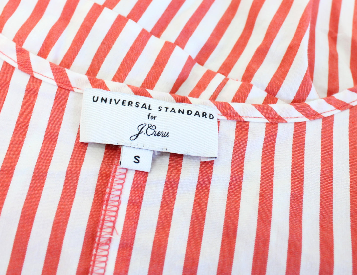 J Crew x Universal Standard Striped Poplin Tie Sleeve Blouse Top Size S V Neck