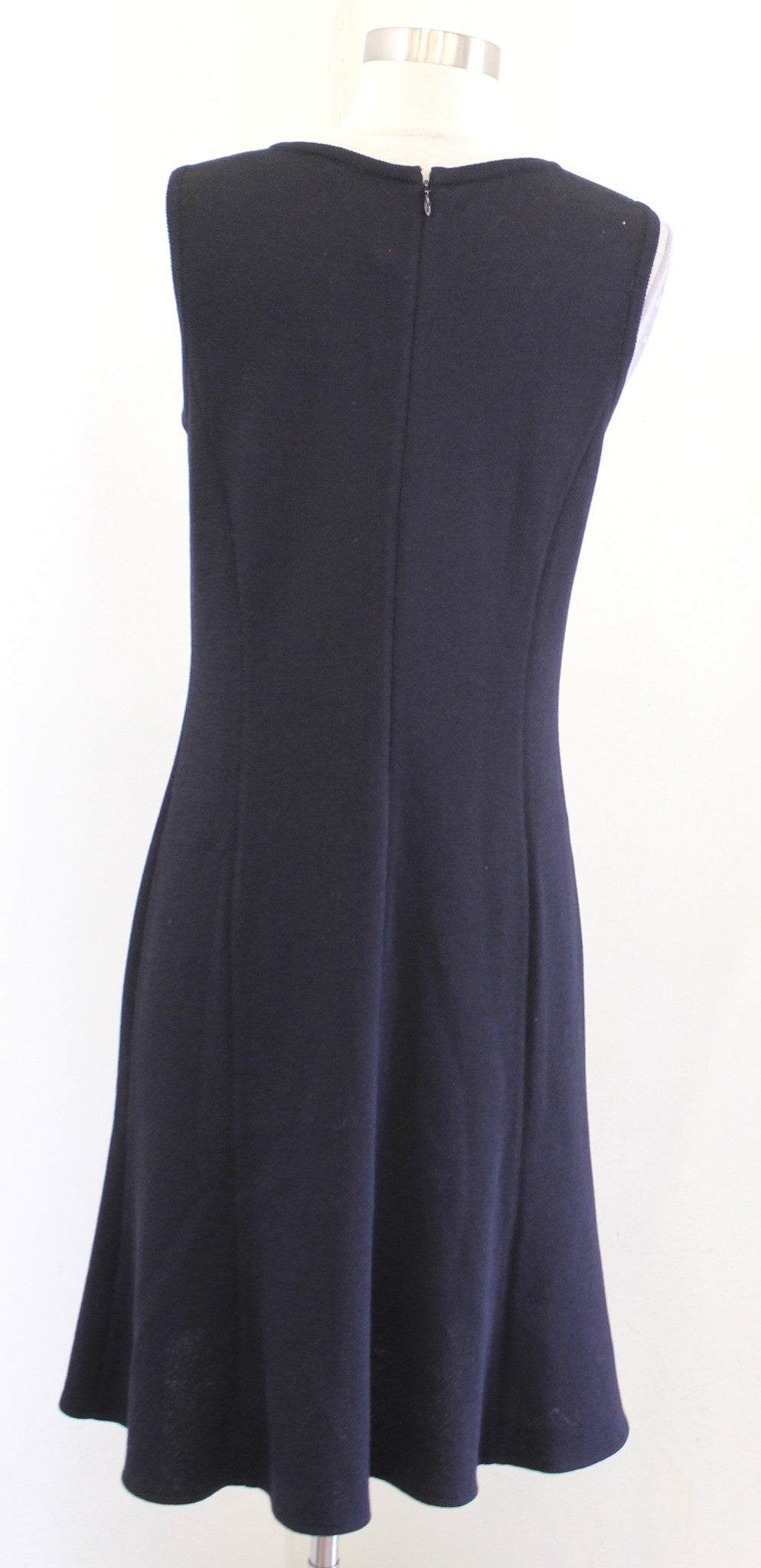 St John Collection Solid Satana Knit V Neck Flounce Hem Dress Size 4 Sleeveless