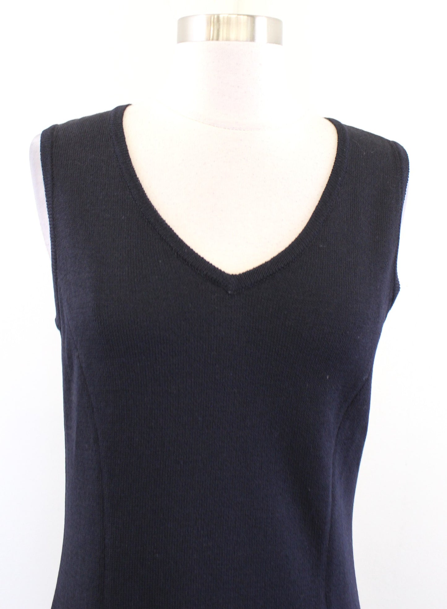 St John Collection Solid Satana Knit V Neck Flounce Hem Dress Size 4 Sleeveless