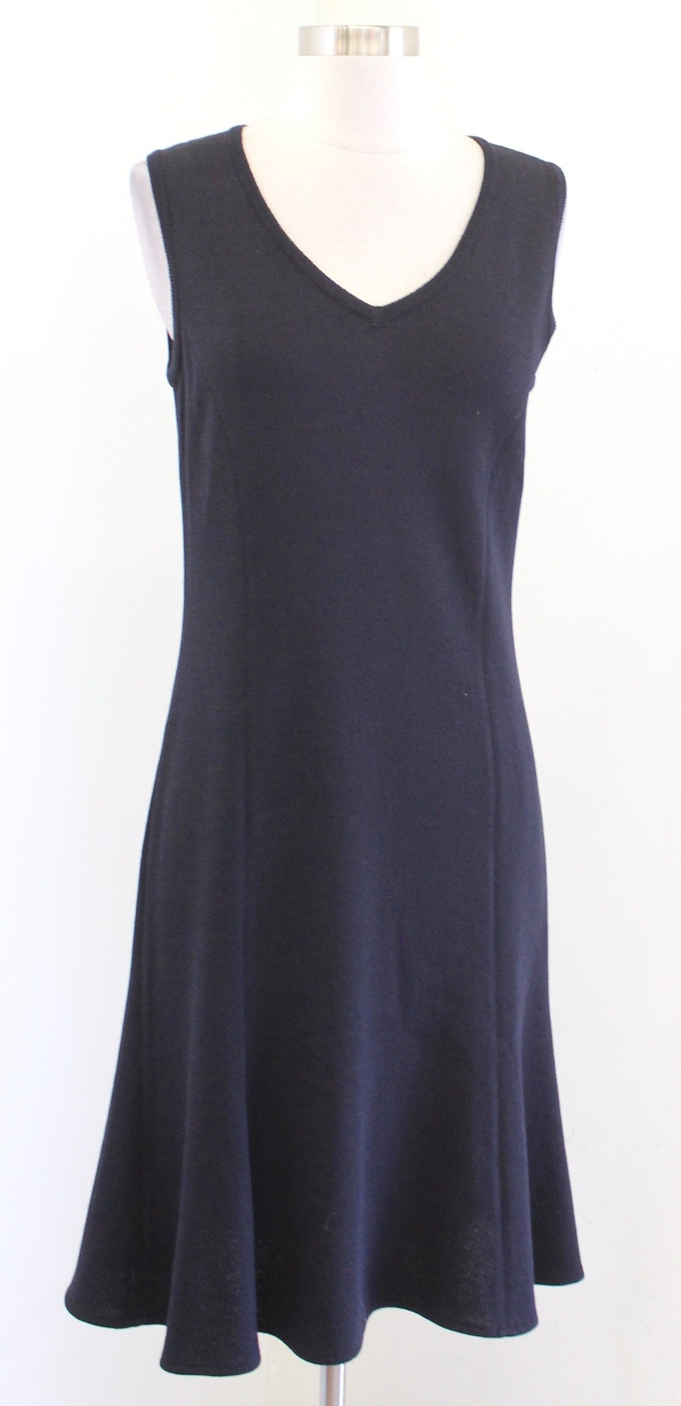 St John Collection Solid Satana Knit V Neck Flounce Hem Dress Size 4 Sleeveless