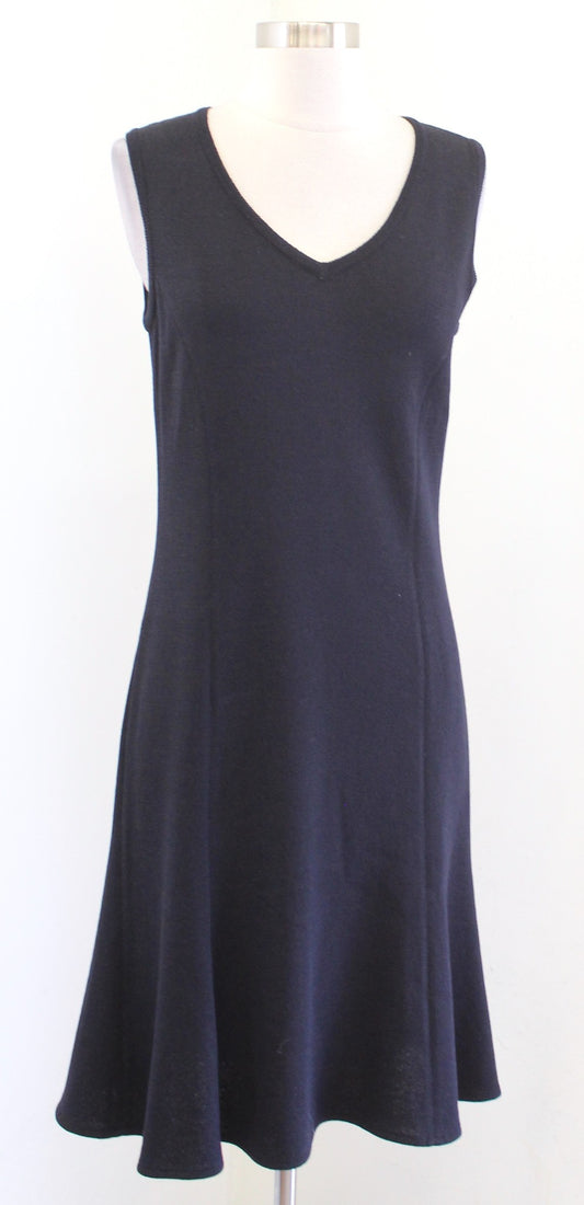 St John Collection Solid Satana Knit V Neck Flounce Hem Dress Size 4 Sleeveless
