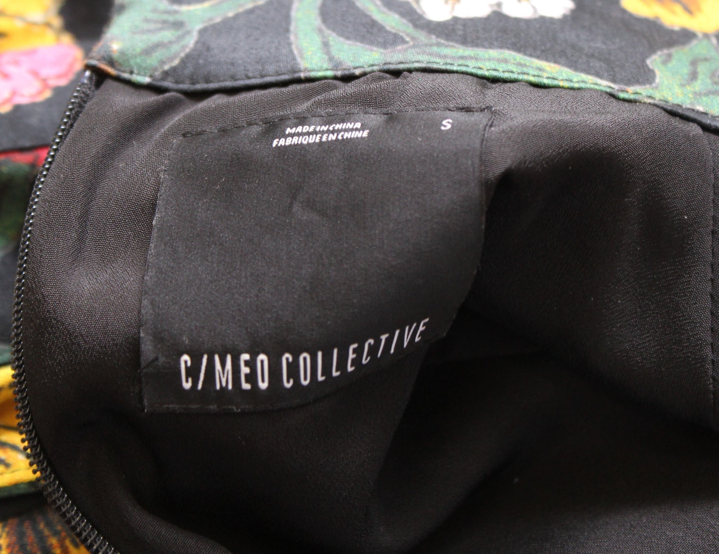 C/Meo Collective Another Lover Black Floral Collared Mini Dress Size S Pleated