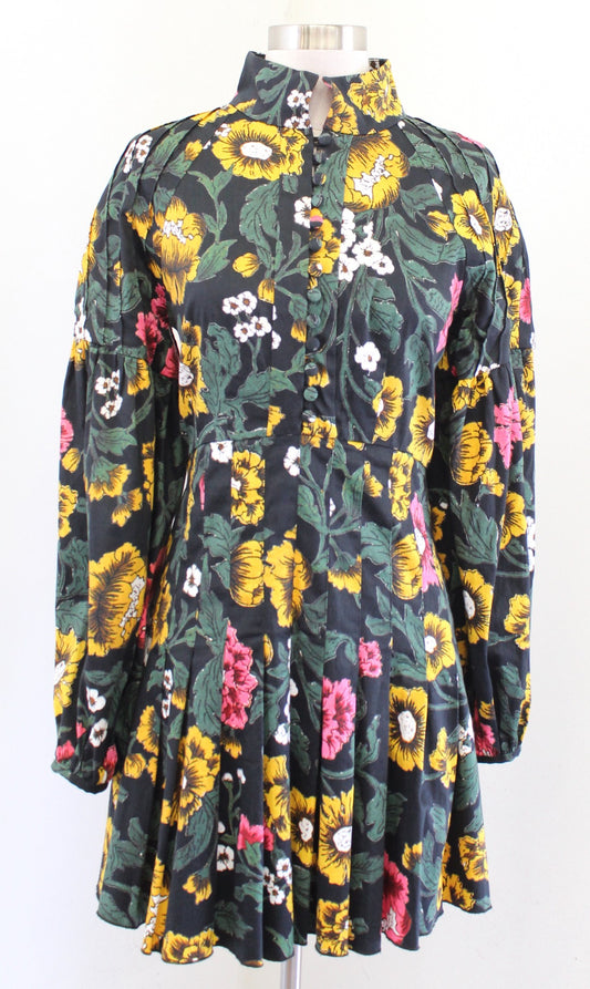 C/Meo Collective Another Lover Black Floral Collared Mini Dress Size S Pleated