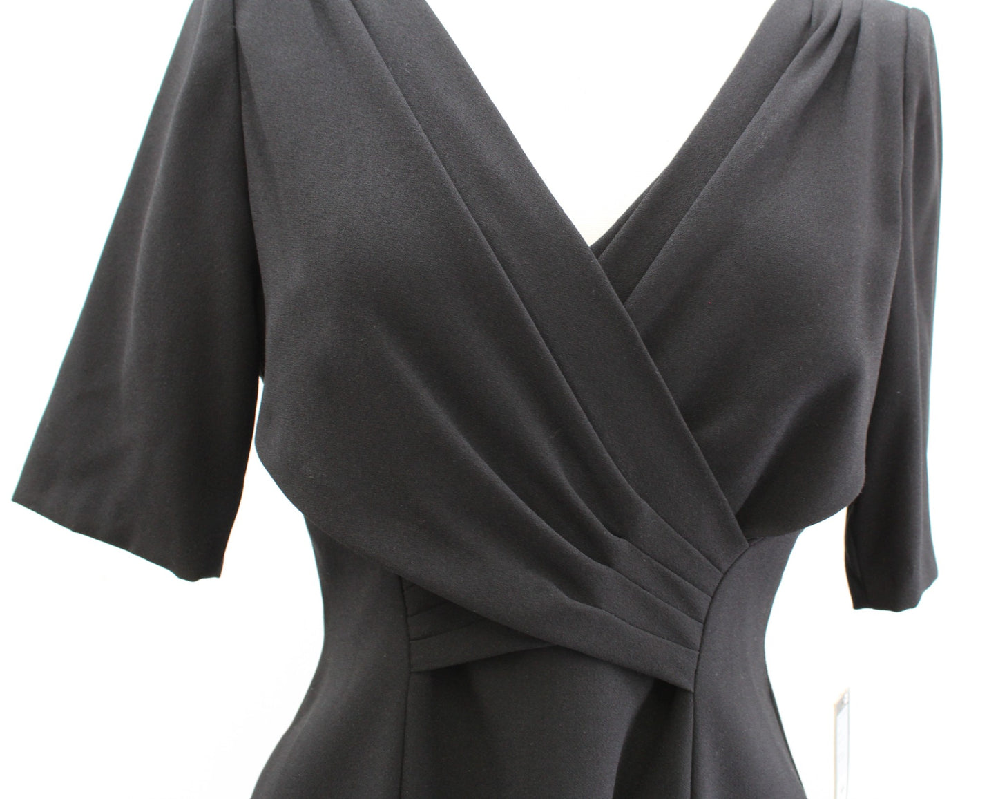 NWT Tahari ASL Levine Solid Black Crossover Bodice V Neck Sheath Dress Career 4